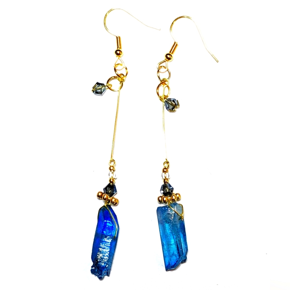 Handcrafted Blue Quartz Sleek Earrings